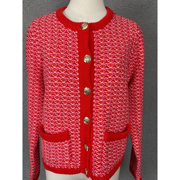 On 34th Women's Patterned Jacquard Button Up Cardigan Red Size Small NWT's - Picture 2 of 8